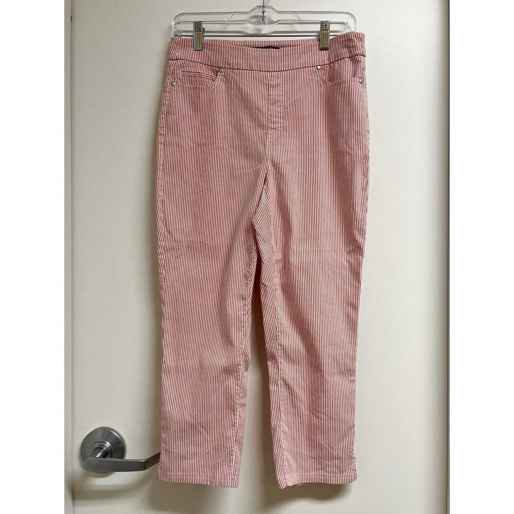 Mario Serrani Italy Comfort Stretch Cuff Capri Pants, Pink & White Stripes, Sz M